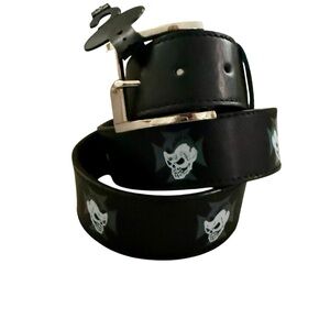 VTG Punk Rock Y2K Goth Black Belt Size 34-36 Skulls Removable Buckle Edgy